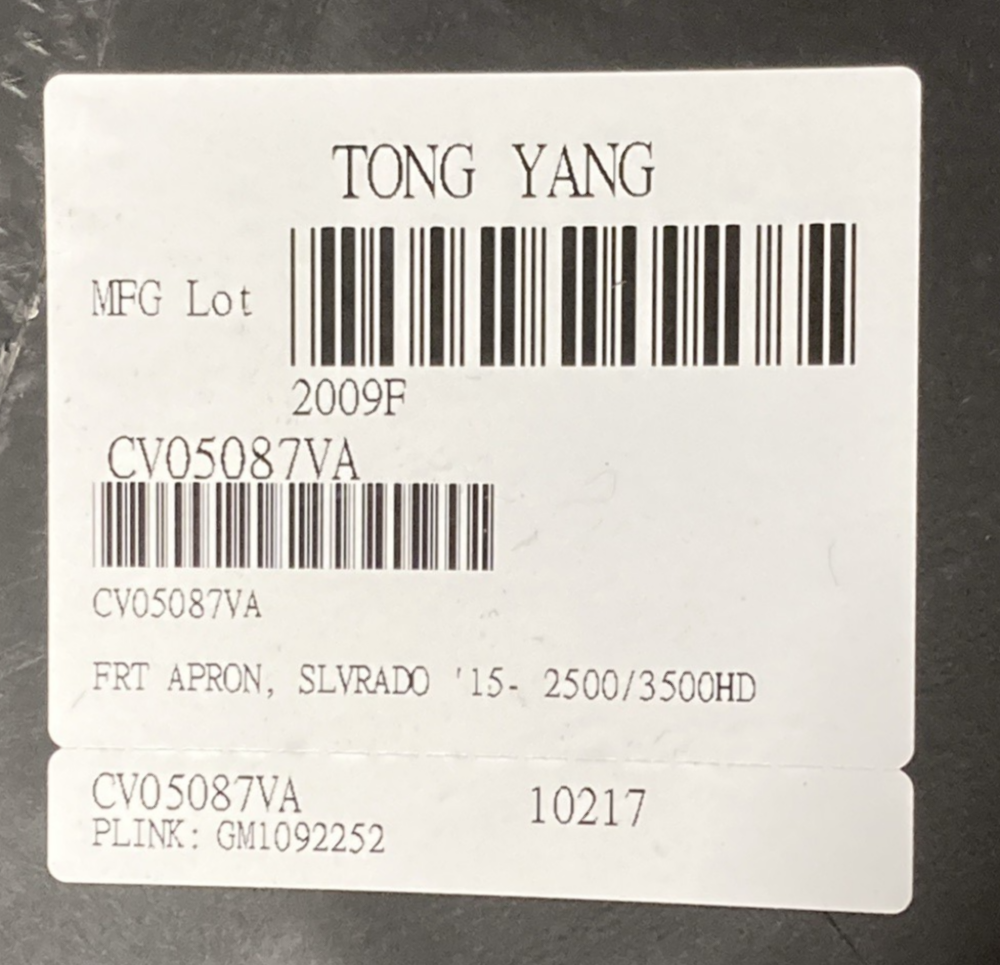 New Genuine Tong Yang CV05087VA Front Apron for Chevrolet Silverado