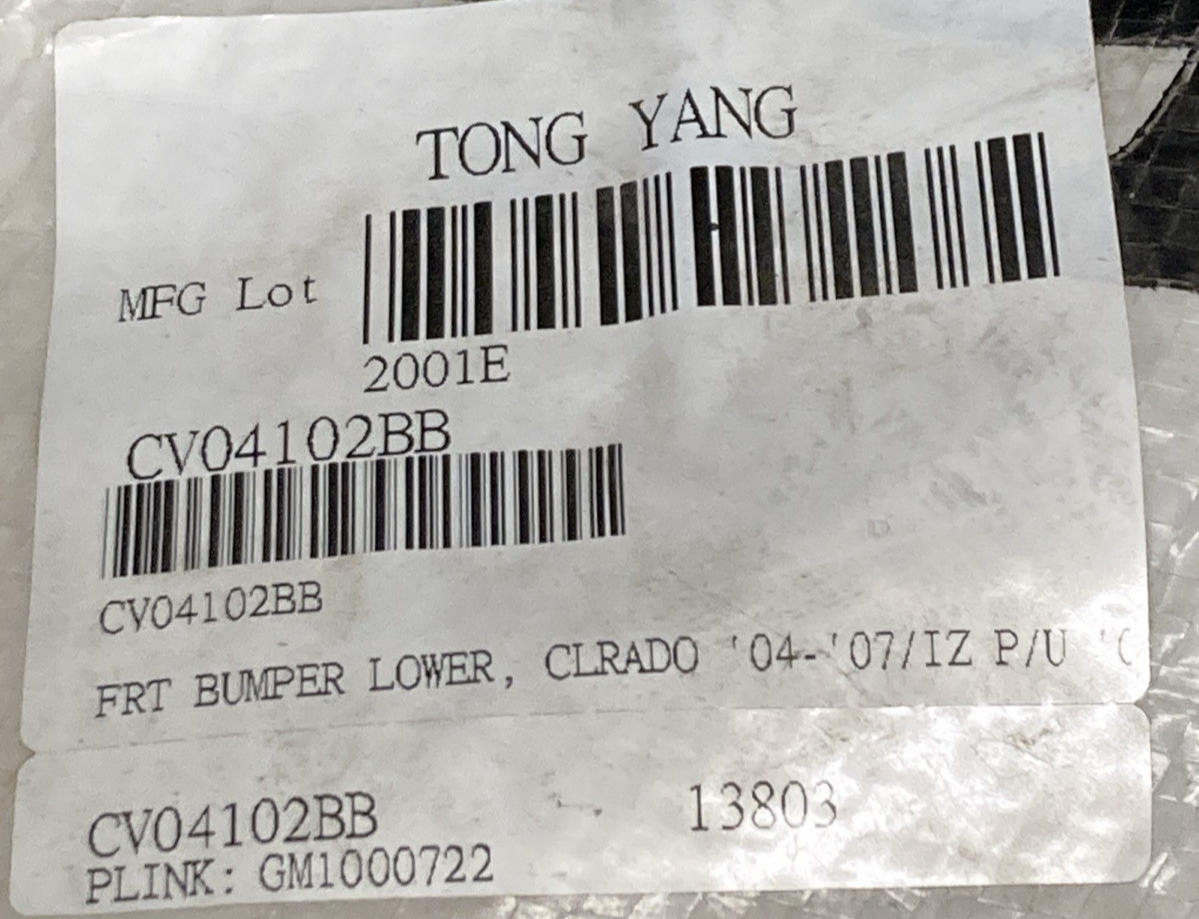New Genuine Tong Yang CV4102BB 2004 Chevrolet Colorado Front Bumper Replacement