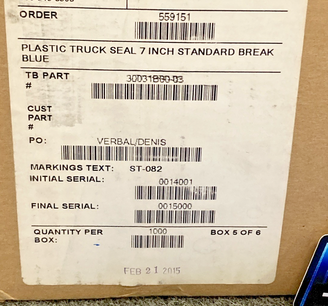 New Replaces Tyden Brooks 30031B00-03 Blue Plastic 7" Truck Seal 1000 Count Box